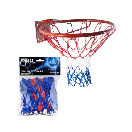 Купить Сетка баскетбольная Torres, нить 4 мм, бело-сине-красная в Донское 